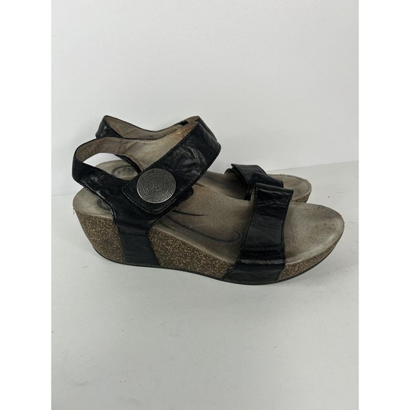 Abeo Shoes - Abeo Una Neutral Cork Wedge Sandal Women's Size 8.5 N Black Leather Comfort